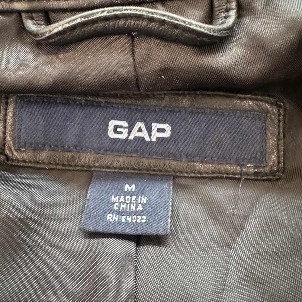 Vintage GAP Leather Jacket Womens M Black Zip Up Minimalist 90s Coat - Picture 13 of 15